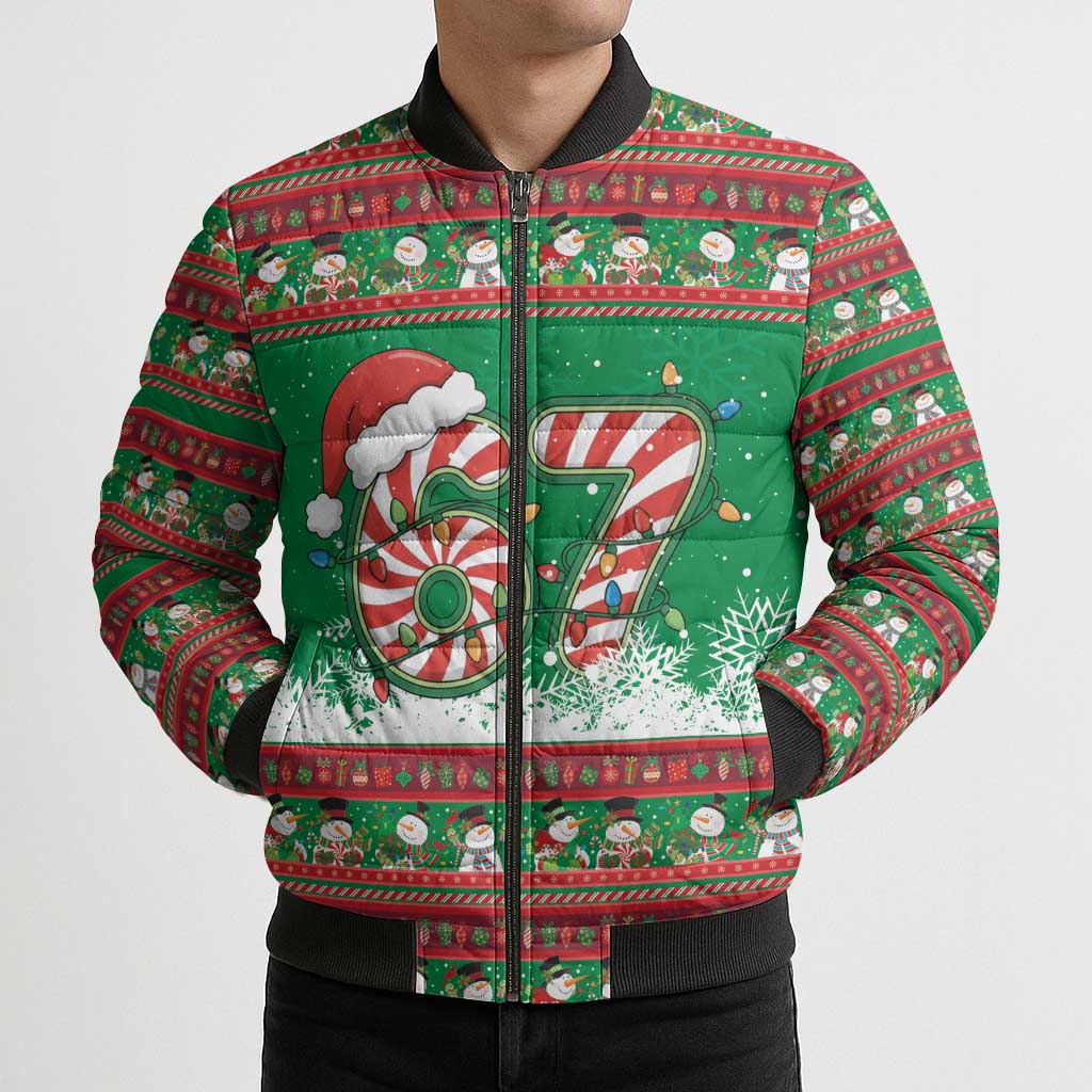 67 Six Seven Funny Meme Christmas Bomber Puffer Jacket Funny Xmas - Wonder Print Shop