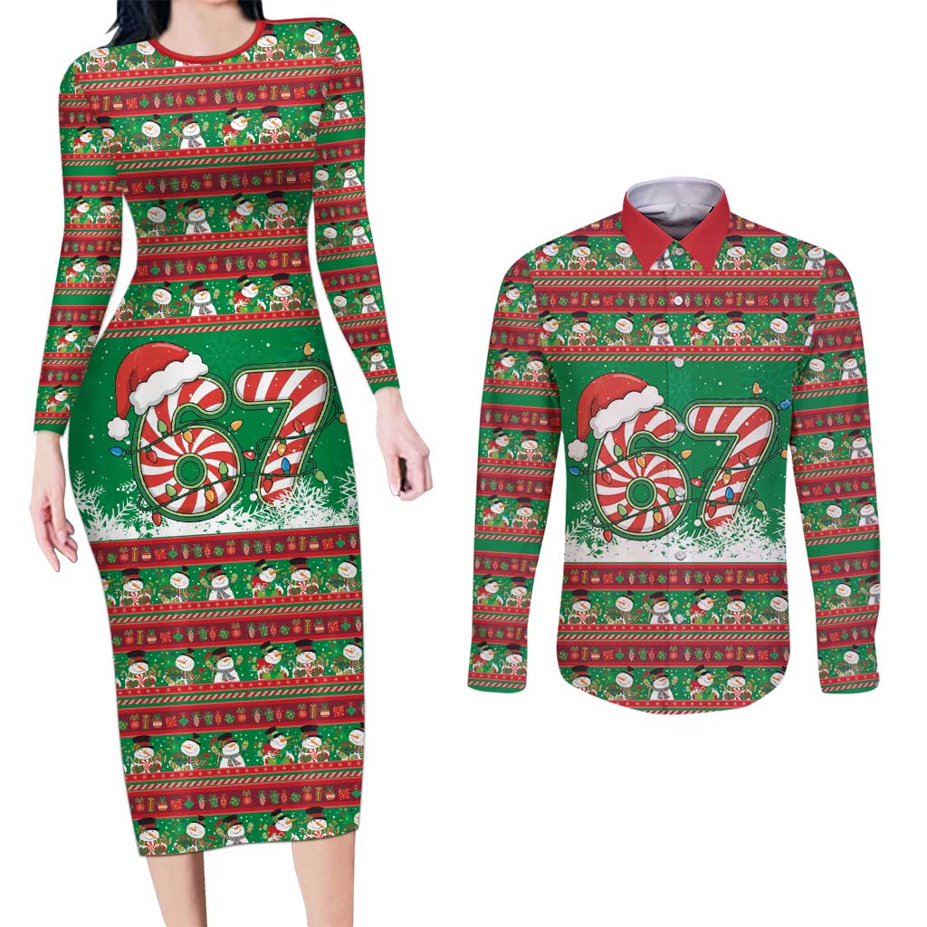 67 Six Seven Funny Meme Christmas Couples Matching Long Sleeve Bodycon Dress and Long Sleeve Button Shirt Funny Xmas - Wonder Print Shop
