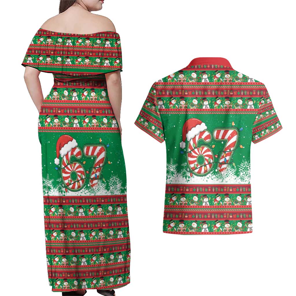 67 Six Seven Funny Meme Christmas Couples Matching Off Shoulder Maxi Dress and Hawaiian Shirt Funny Xmas - Wonder Print Shop