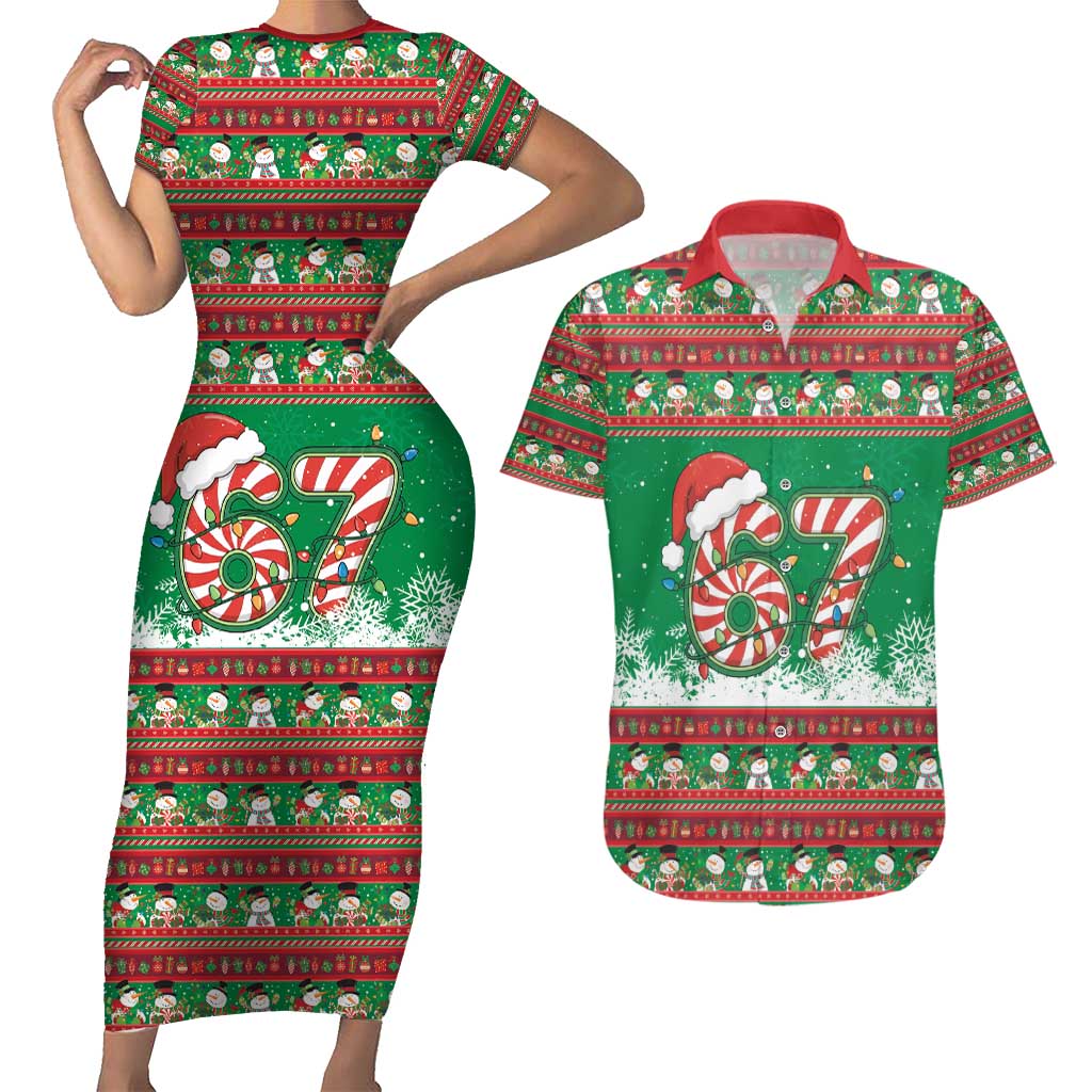 67 Six Seven Funny Meme Christmas Couples Matching Short Sleeve Bodycon Dress and Hawaiian Shirt Funny Xmas - Wonder Print Shop
