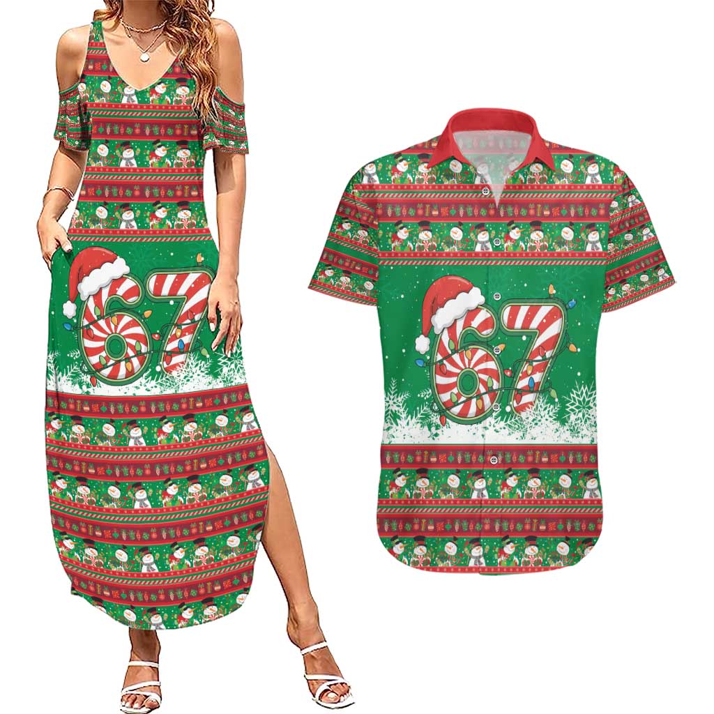 67 Six Seven Funny Meme Christmas Couples Matching Summer Maxi Dress and Hawaiian Shirt Funny Xmas - Wonder Print Shop