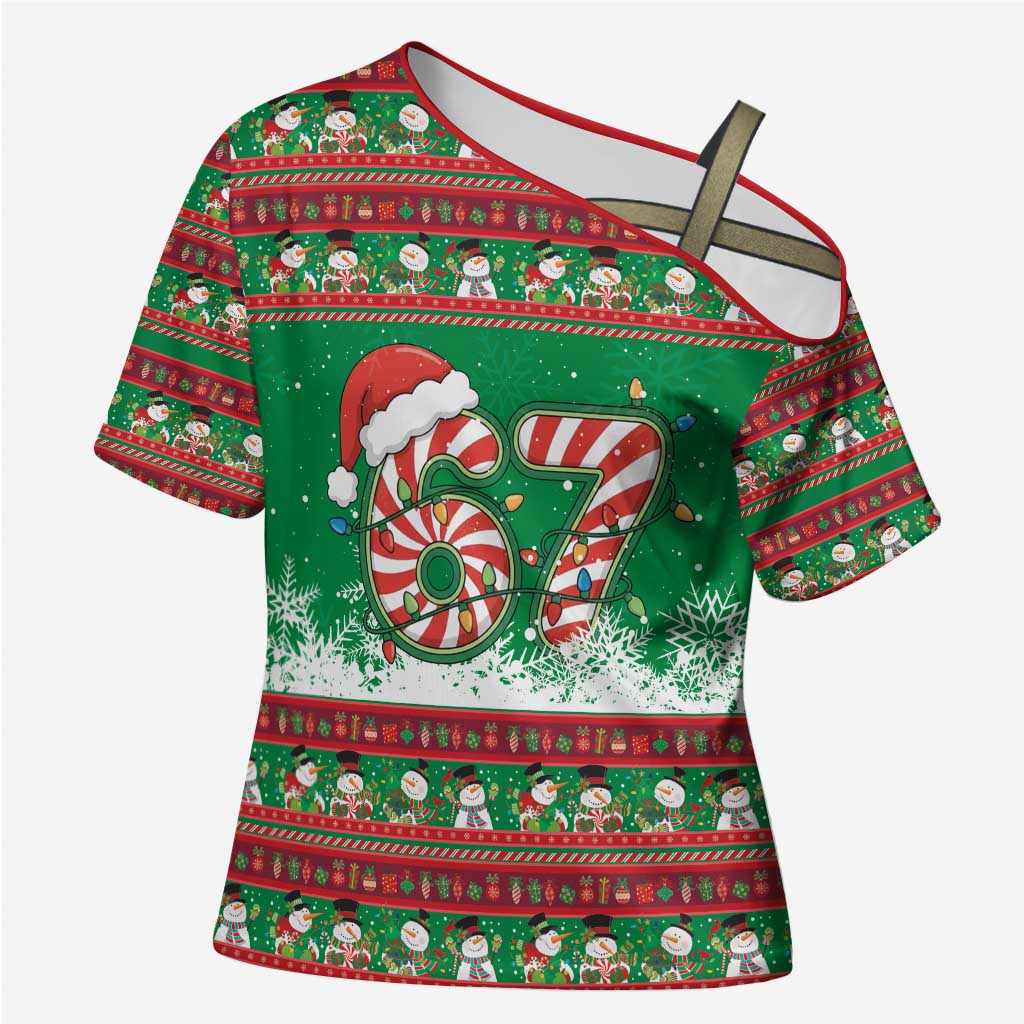 67 Six Seven Funny Meme Christmas Cross Shoulder Shirt Funny Xmas - Wonder Print Shop
