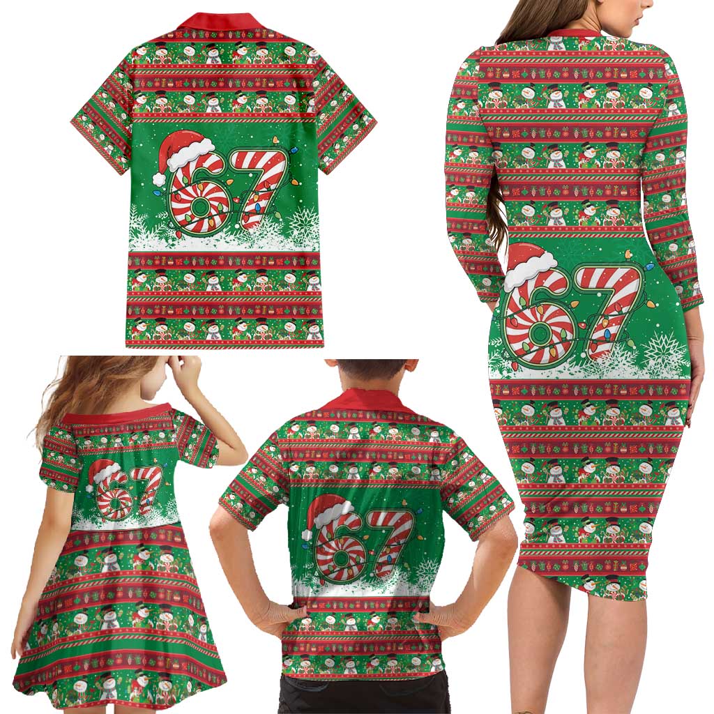 67 Six Seven Funny Meme Christmas Family Matching Long Sleeve Bodycon Dress and Hawaiian Shirt Funny Xmas - Wonder Print Shop