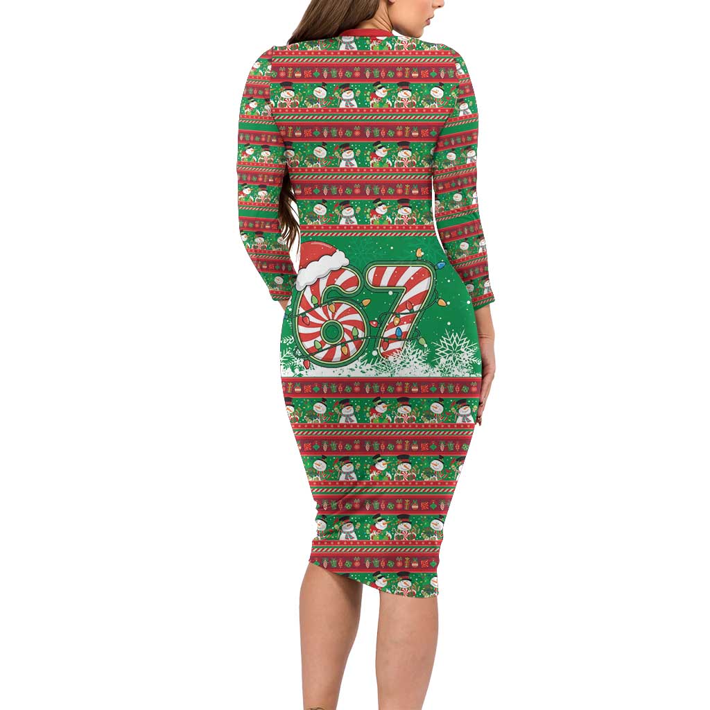 67 Six Seven Funny Meme Christmas Family Matching Long Sleeve Bodycon Dress and Hawaiian Shirt Funny Xmas - Wonder Print Shop