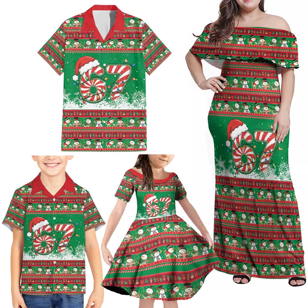 67 Six Seven Funny Meme Christmas Family Matching Off Shoulder Maxi Dress and Hawaiian Shirt Funny Xmas - Wonder Print Shop