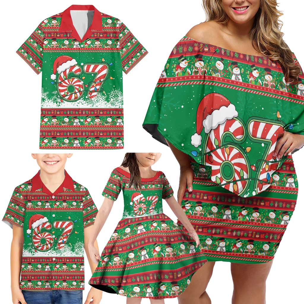 67 Six Seven Funny Meme Christmas Family Matching Off Shoulder Short Dress and Hawaiian Shirt Funny Xmas - Wonder Print Shop