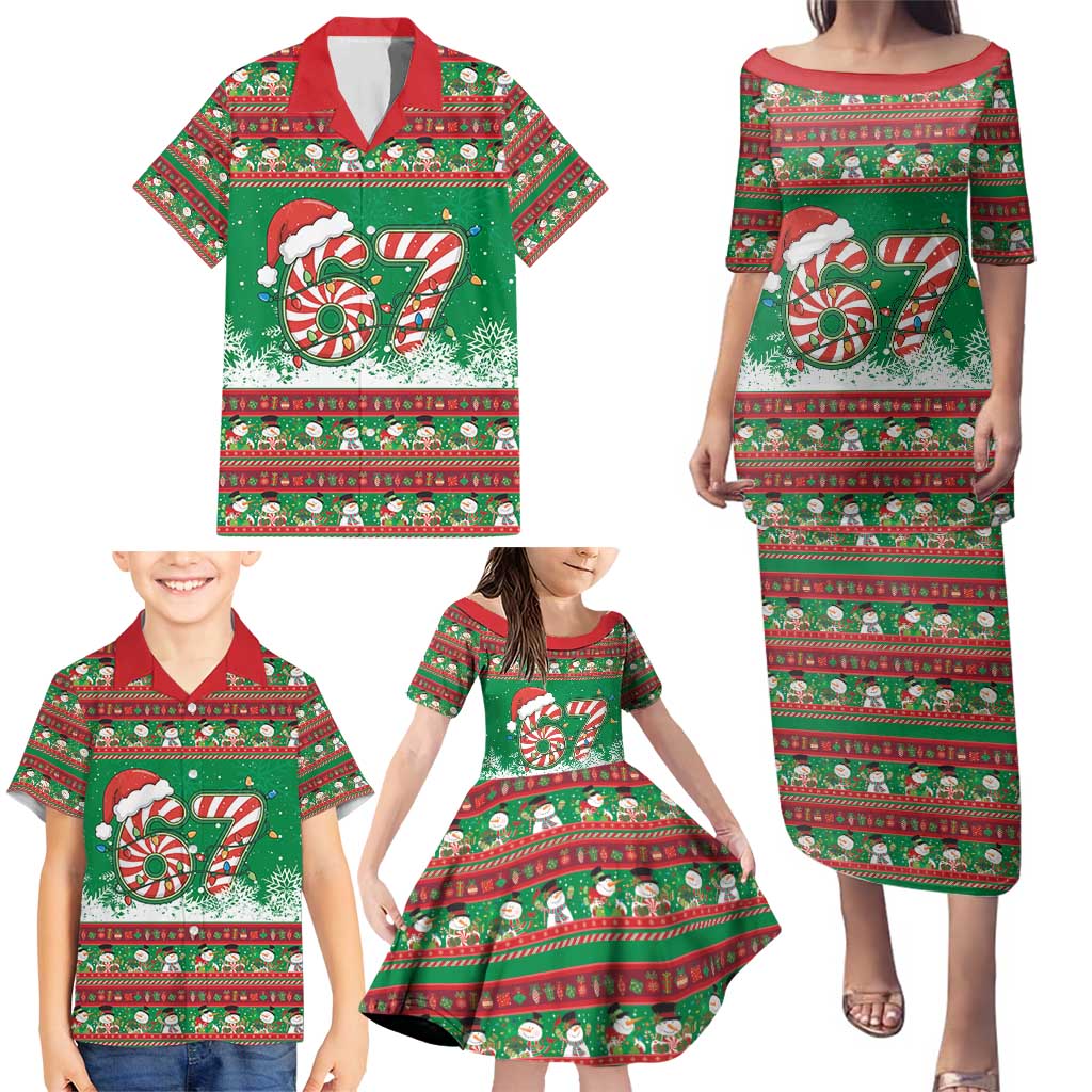 67 Six Seven Funny Meme Christmas Family Matching Puletasi and Hawaiian Shirt Funny Xmas - Wonder Print Shop