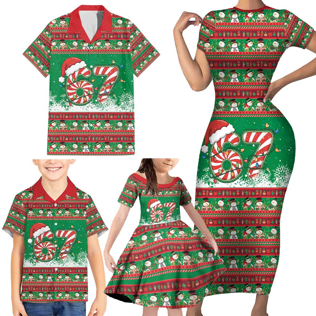 67 Six Seven Funny Meme Christmas Family Matching Short Sleeve Bodycon Dress and Hawaiian Shirt Funny Xmas - Wonder Print Shop