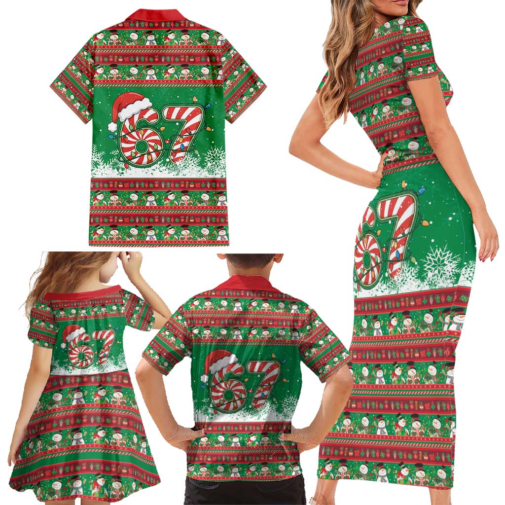 67 Six Seven Funny Meme Christmas Family Matching Short Sleeve Bodycon Dress and Hawaiian Shirt Funny Xmas - Wonder Print Shop