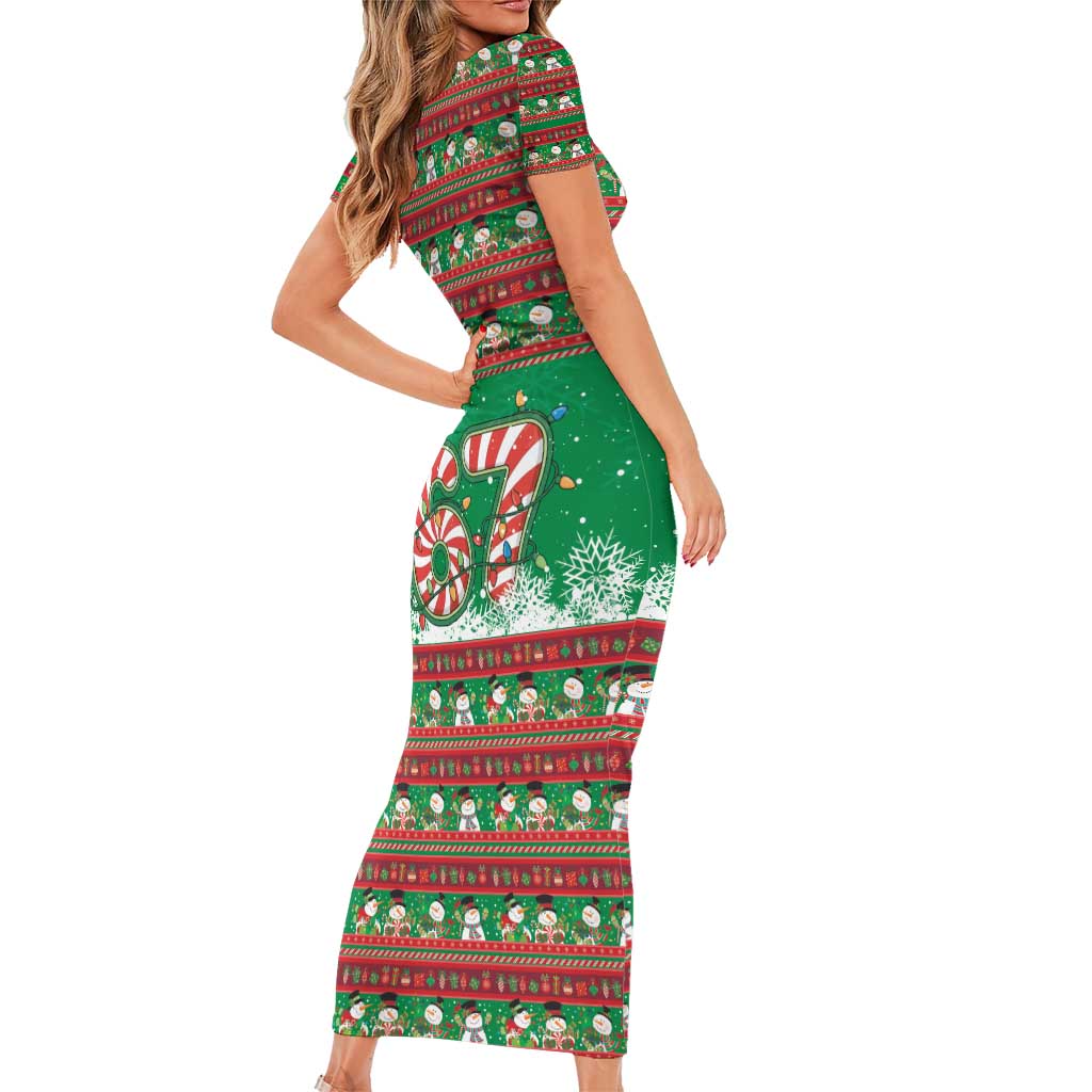 67 Six Seven Funny Meme Christmas Family Matching Short Sleeve Bodycon Dress and Hawaiian Shirt Funny Xmas - Wonder Print Shop