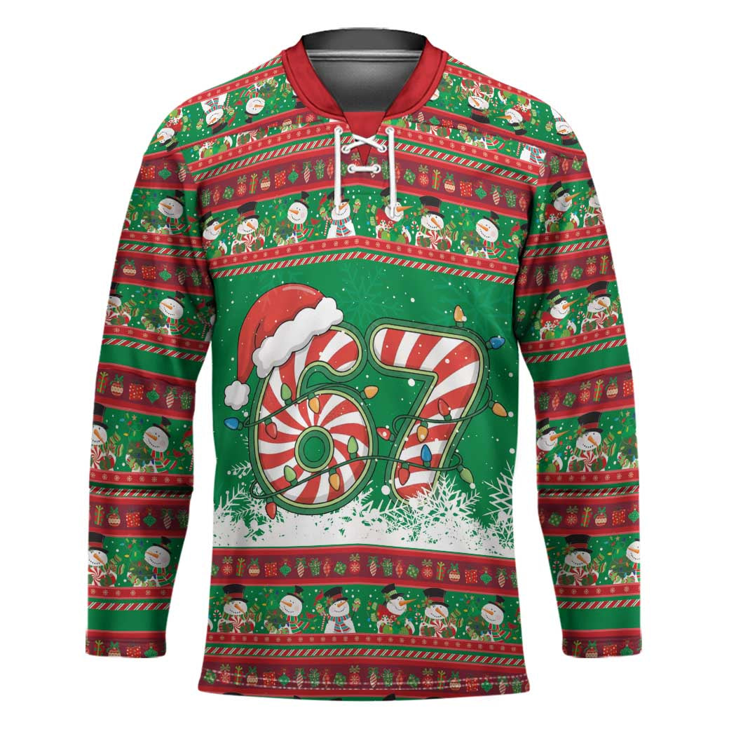 67 Six Seven Funny Meme Christmas Hockey Jersey Funny Xmas - Wonder Print Shop