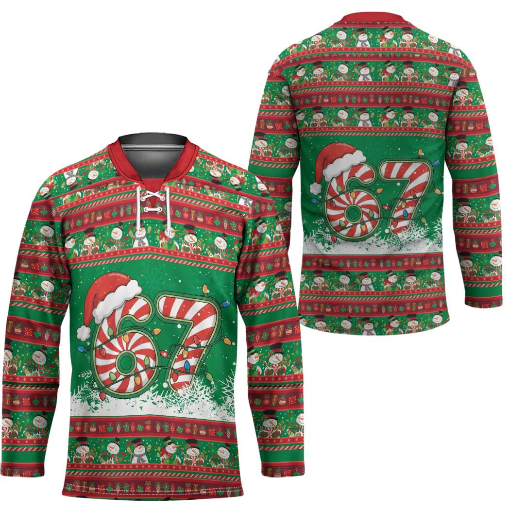67 Six Seven Funny Meme Christmas Hockey Jersey Funny Xmas - Wonder Print Shop