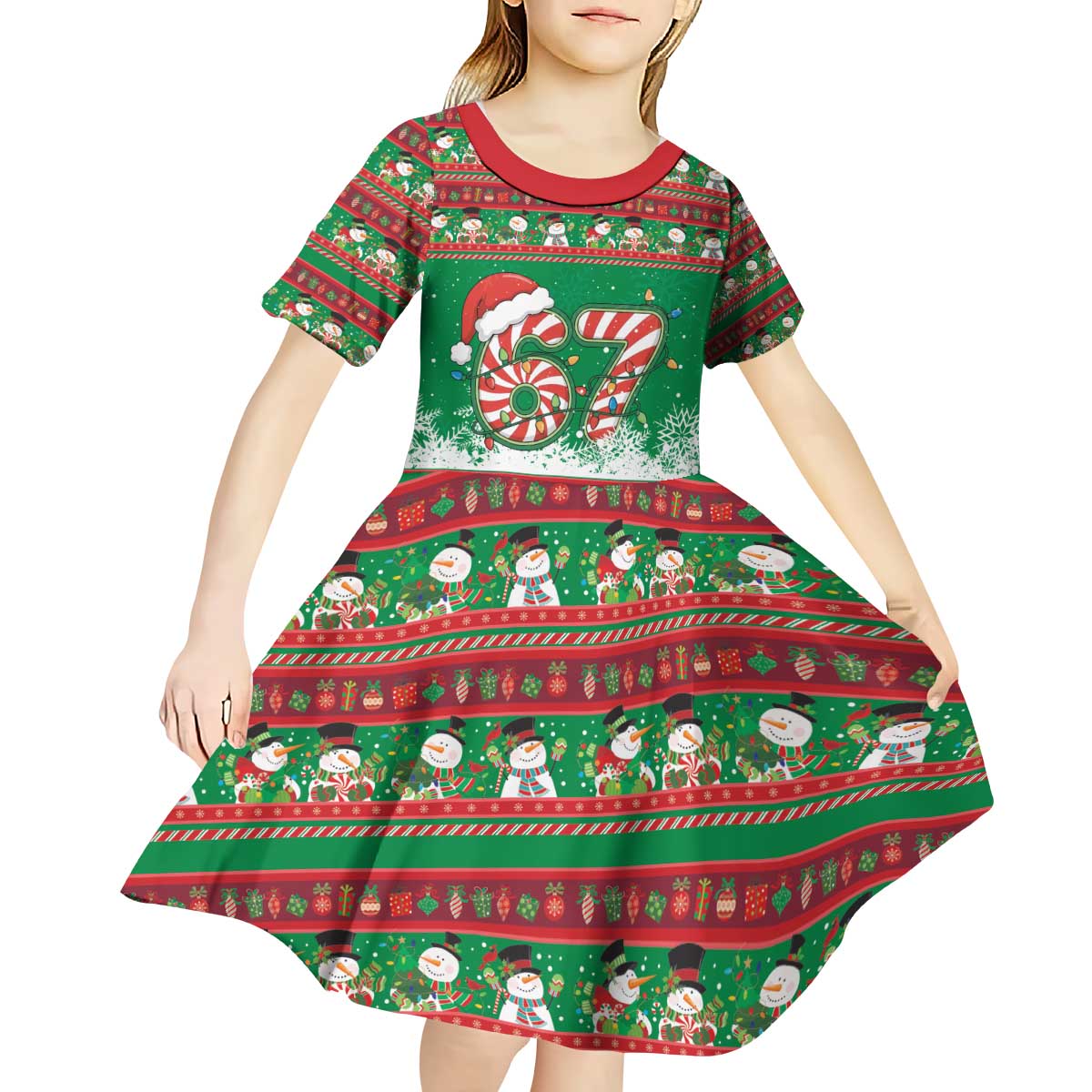67 Six Seven Funny Meme Christmas Kid Short Sleeve Dress Funny Xmas - Wonder Print Shop