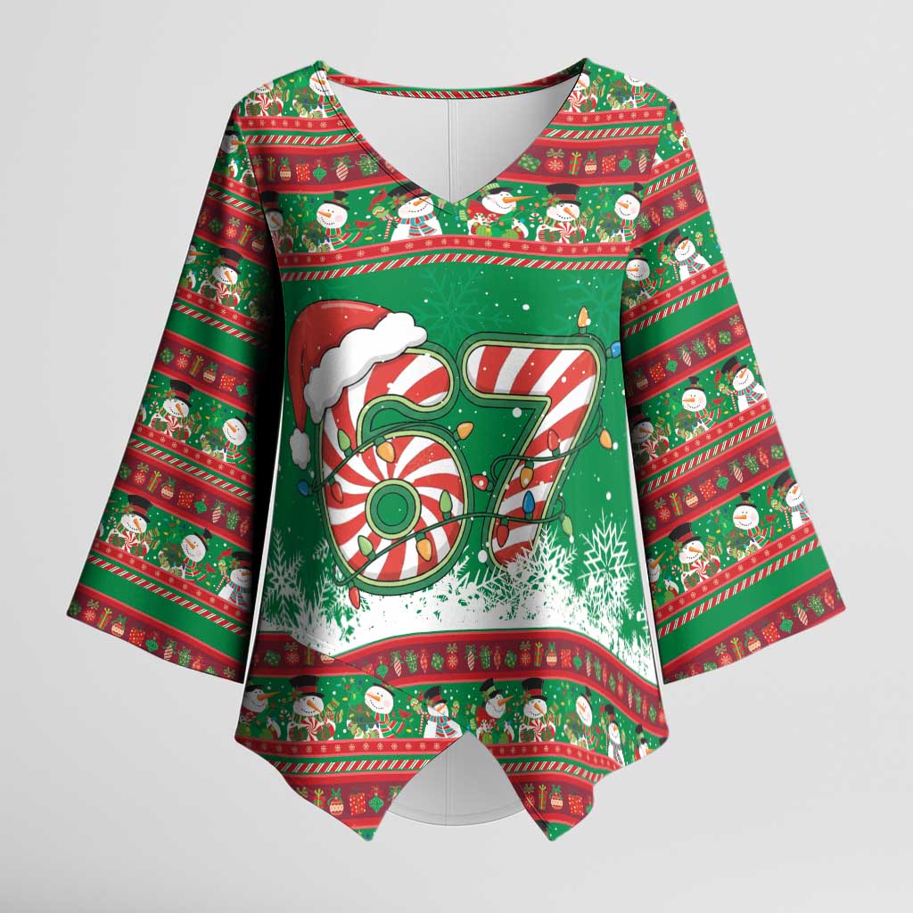 67 Six Seven Funny Meme Christmas Kimono Sleeve Blouse Funny Xmas - Wonder Print Shop