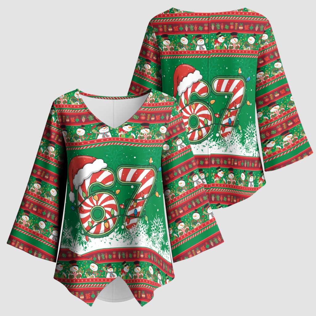 67 Six Seven Funny Meme Christmas Kimono Sleeve Blouse Funny Xmas - Wonder Print Shop