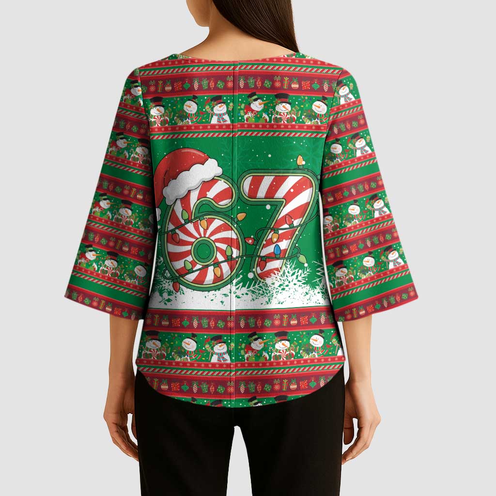 67 Six Seven Funny Meme Christmas Kimono Sleeve Blouse Funny Xmas - Wonder Print Shop
