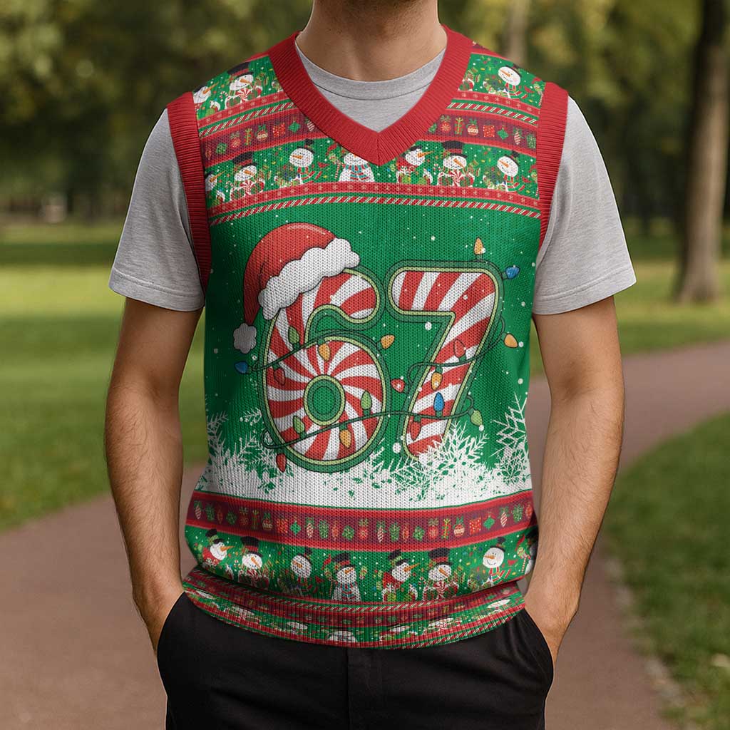 67 Six Seven Funny Meme Christmas Knitted V-Neck Vest Funny Xmas - Wonder Print Shop