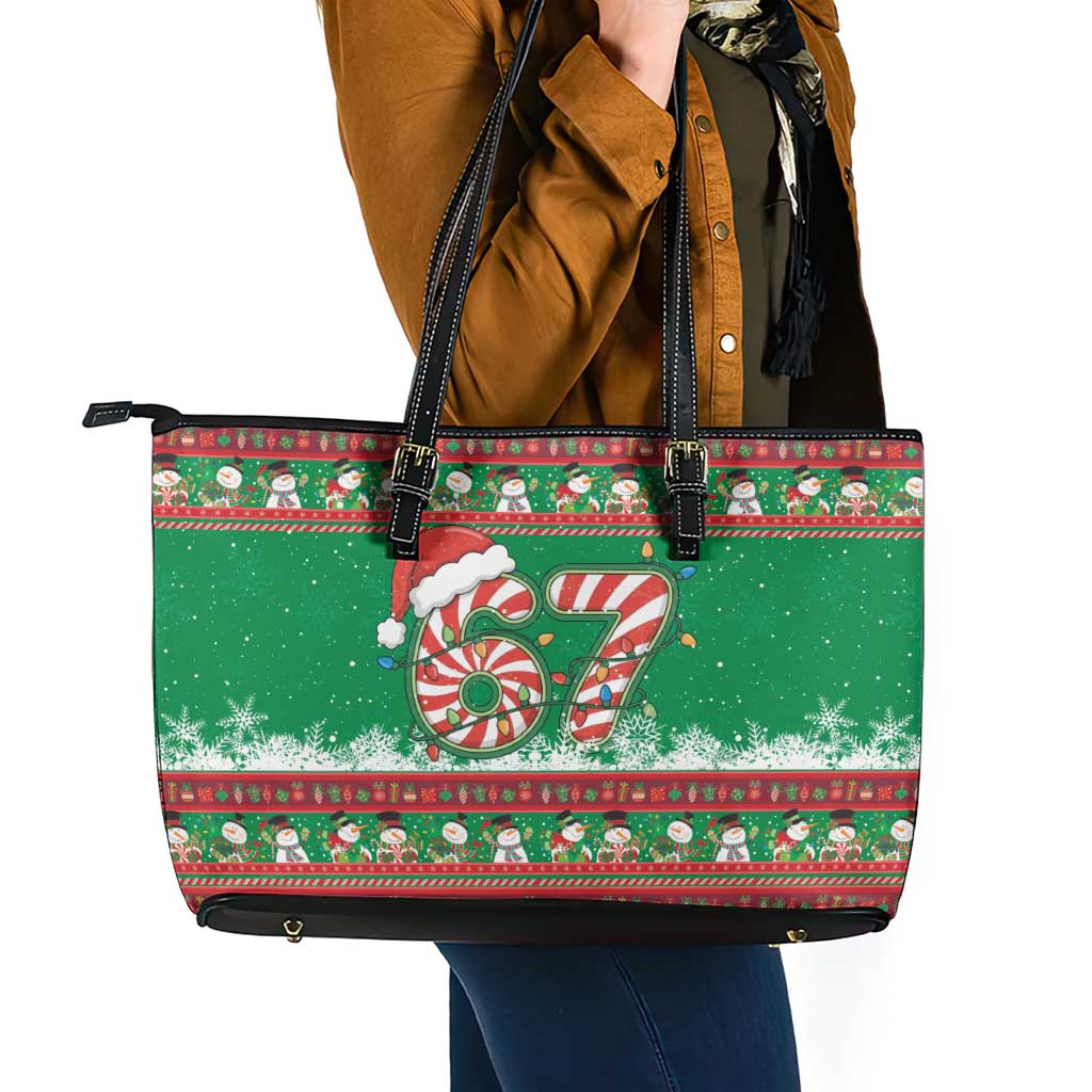 67 Six Seven Funny Meme Christmas Leather Tote Bag Funny Xmas - Wonder Print Shop