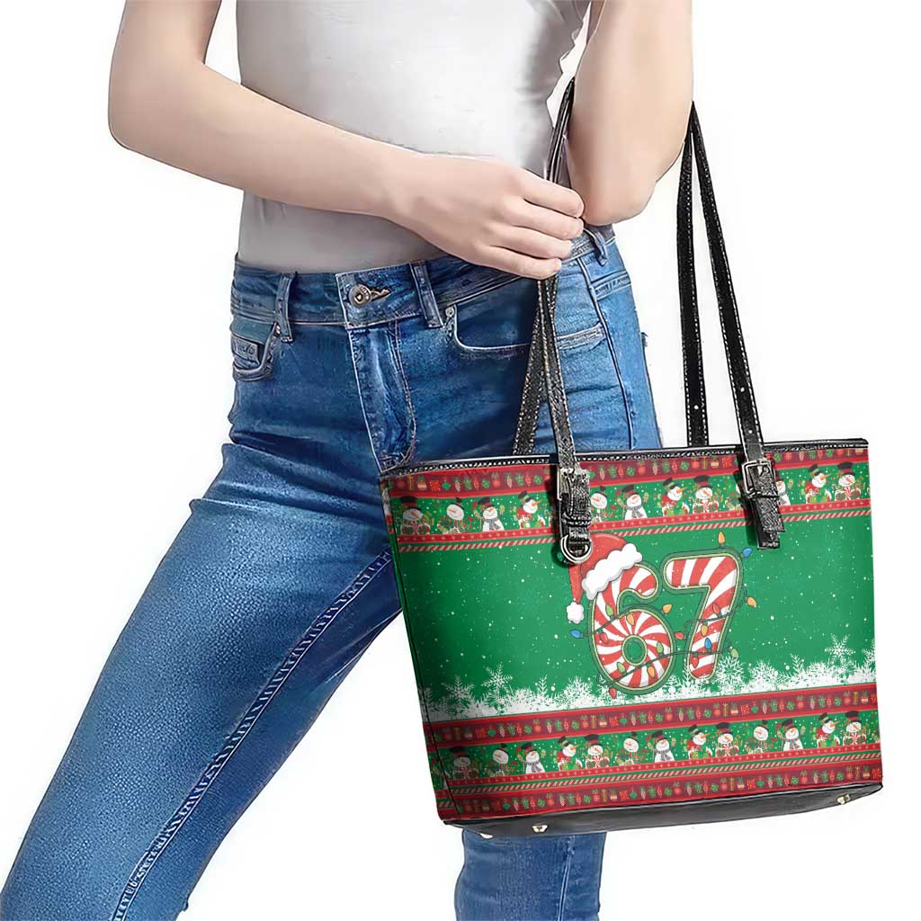 67 Six Seven Funny Meme Christmas Leather Tote Bag Funny Xmas - Wonder Print Shop