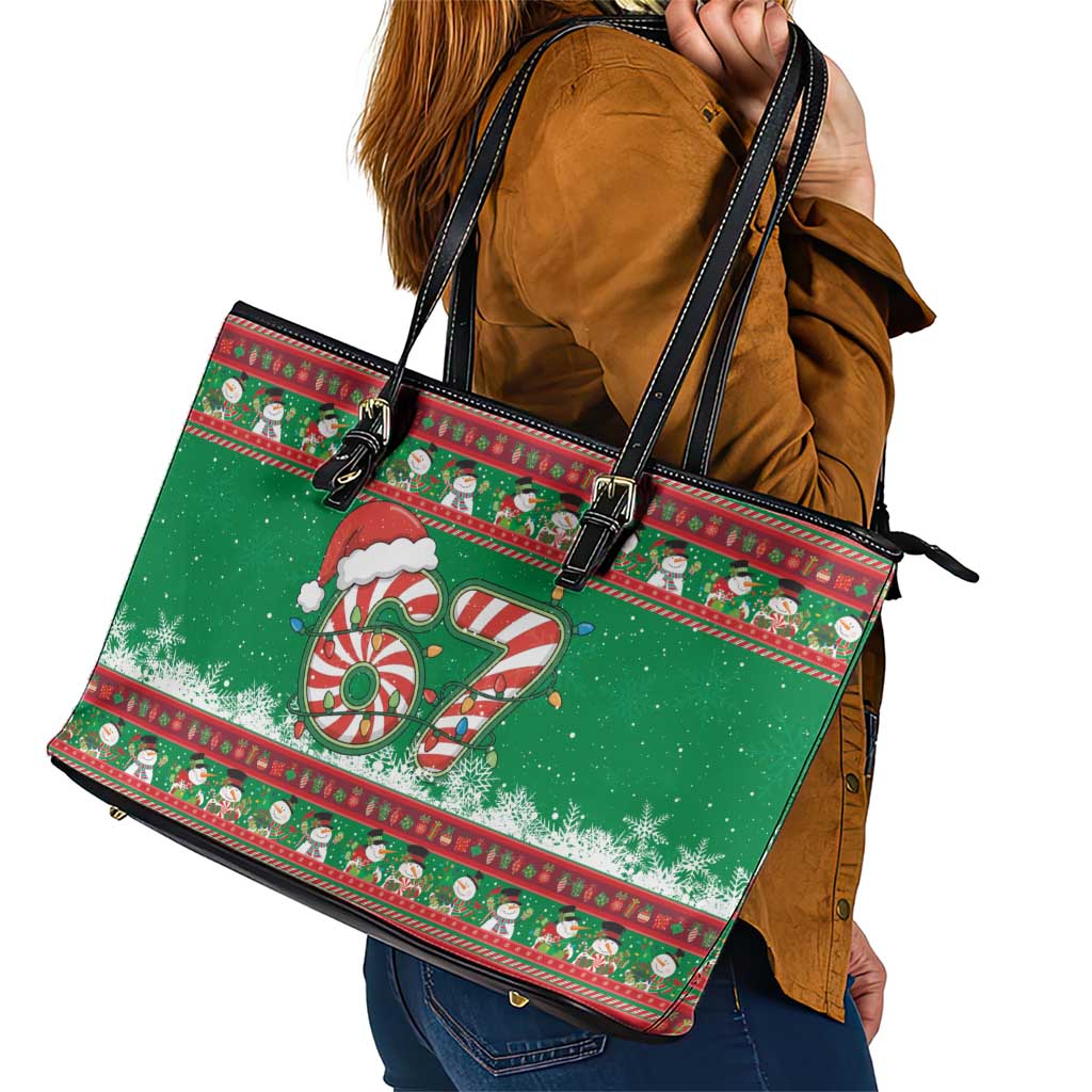 67 Six Seven Funny Meme Christmas Leather Tote Bag Funny Xmas - Wonder Print Shop