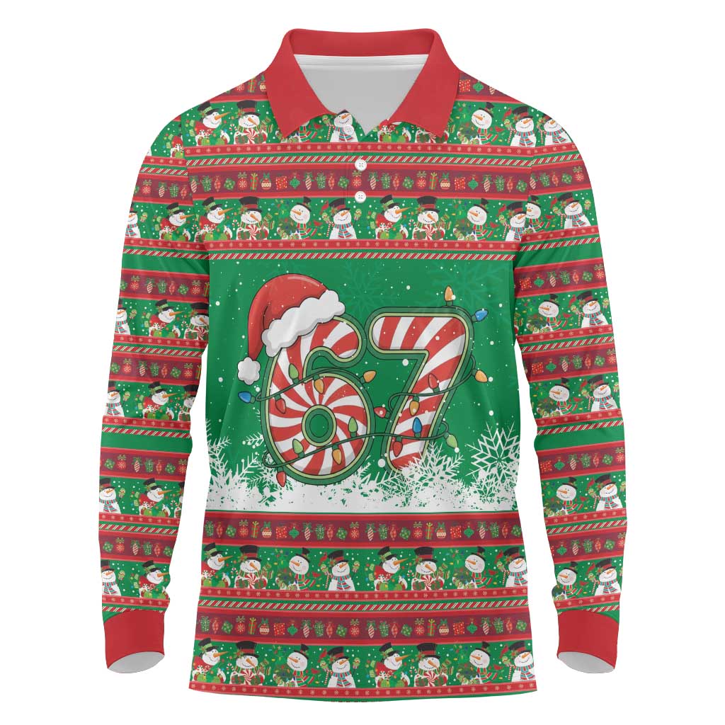 67 Six Seven Funny Meme Christmas Long Sleeve Polo Shirt Funny Xmas - Wonder Print Shop