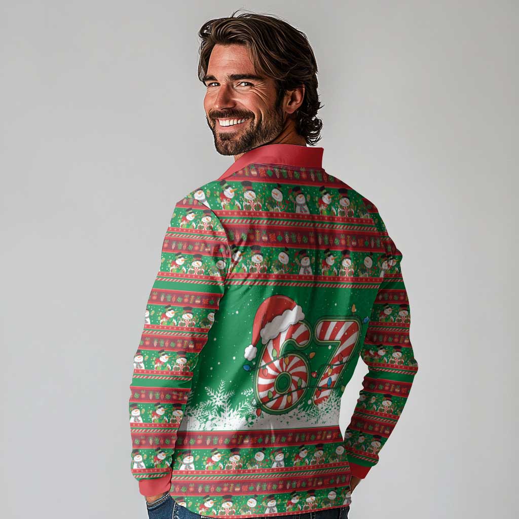 67 Six Seven Funny Meme Christmas Long Sleeve Polo Shirt Funny Xmas - Wonder Print Shop