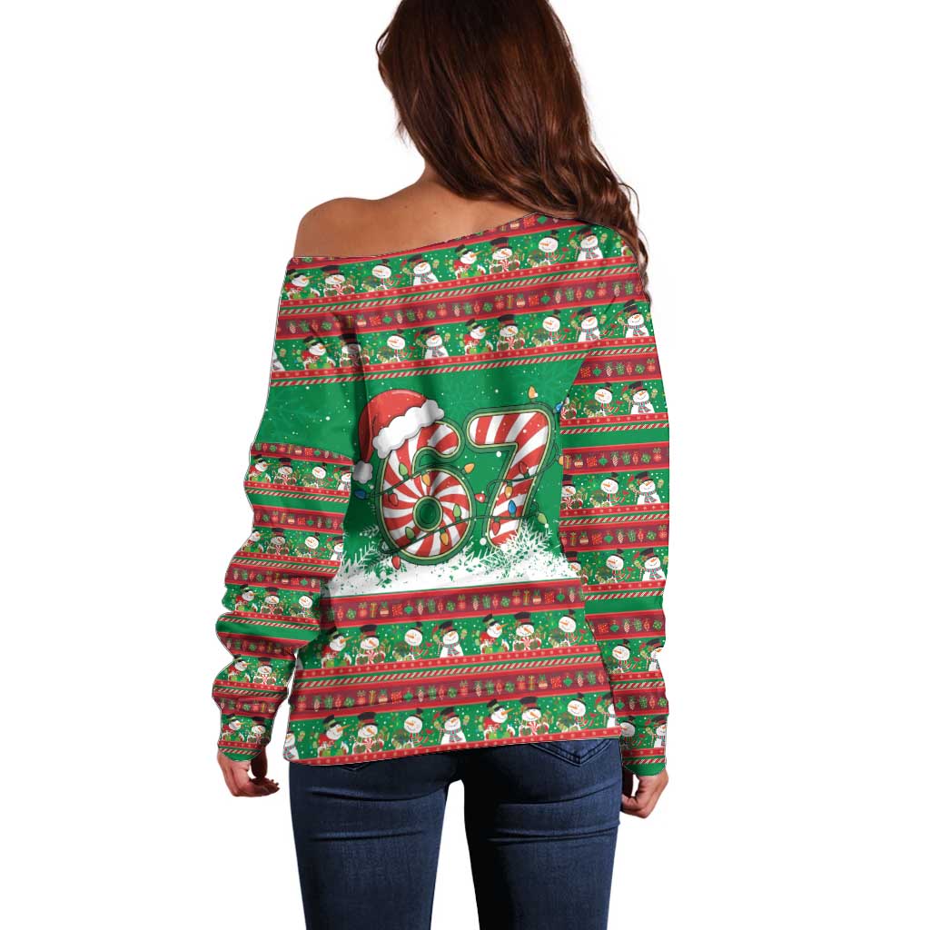 67 Six Seven Funny Meme Christmas Off Shoulder Sweater Funny Xmas - Wonder Print Shop