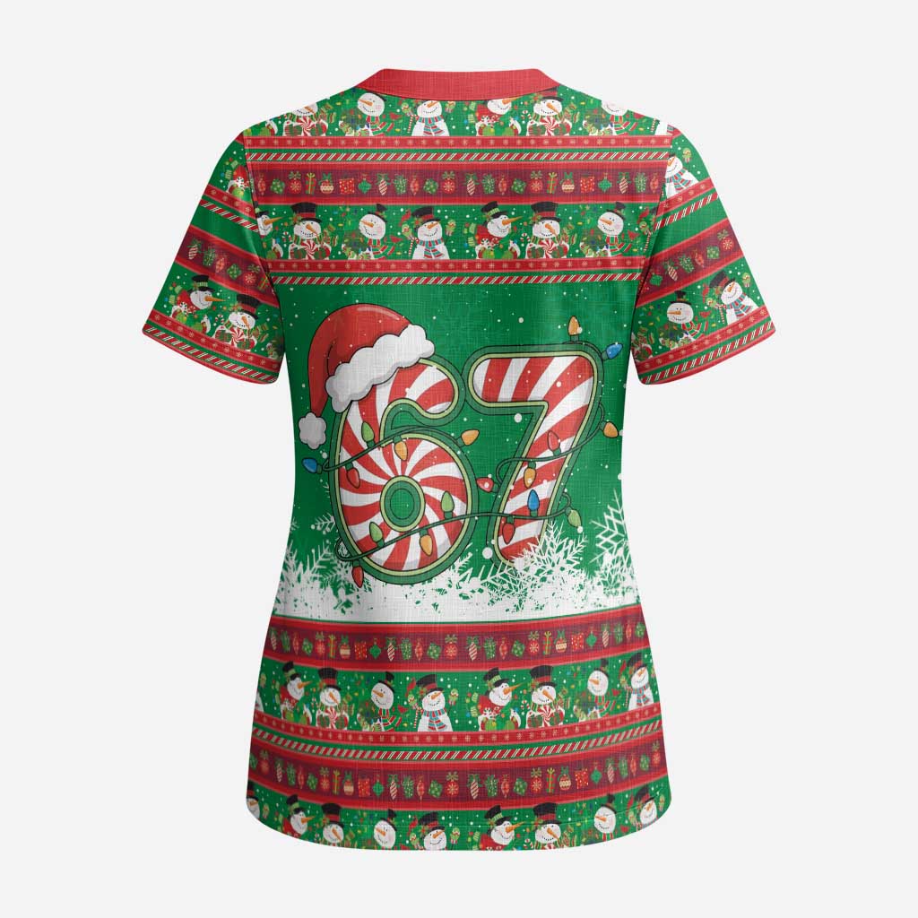 67 Six Seven Funny Meme Christmas Scrub Top Funny Xmas - Wonder Print Shop