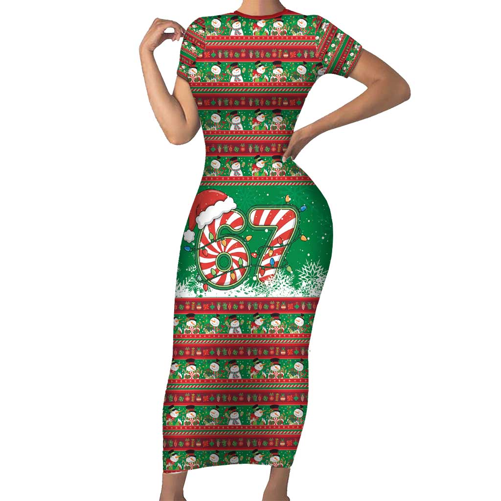 67 Six Seven Funny Meme Christmas Short Sleeve Bodycon Dress Funny Xmas - Wonder Print Shop