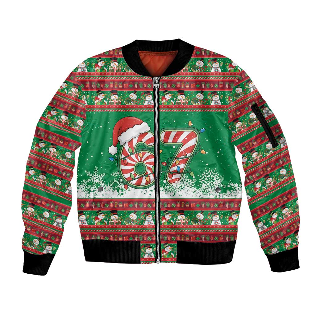 67 Six Seven Funny Meme Christmas Sleeve Zip Bomber Jacket Funny Xmas - Wonder Print Shop