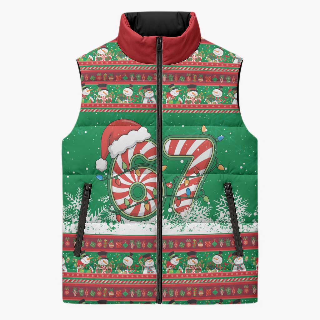 67 Six Seven Funny Meme Christmas Sleeveless Puffer Jacket Funny Xmas - Wonder Print Shop