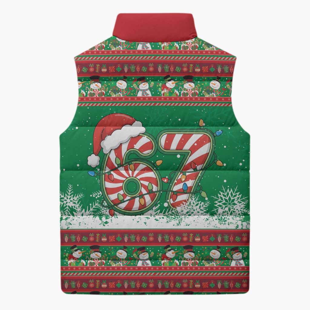 67 Six Seven Funny Meme Christmas Sleeveless Puffer Jacket Funny Xmas - Wonder Print Shop