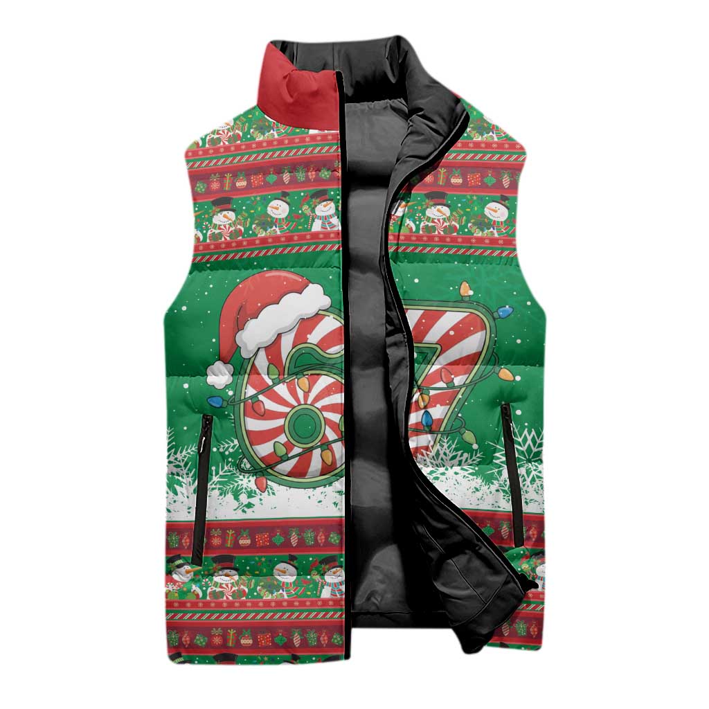 67 Six Seven Funny Meme Christmas Sleeveless Puffer Jacket Funny Xmas - Wonder Print Shop