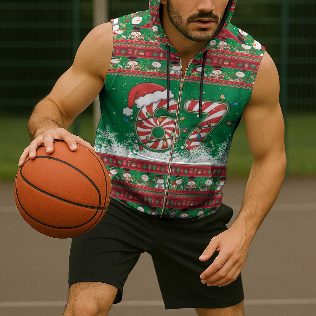 67 Six Seven Funny Meme Christmas Sleeveless Zip Hoodie Funny Xmas - Wonder Print Shop