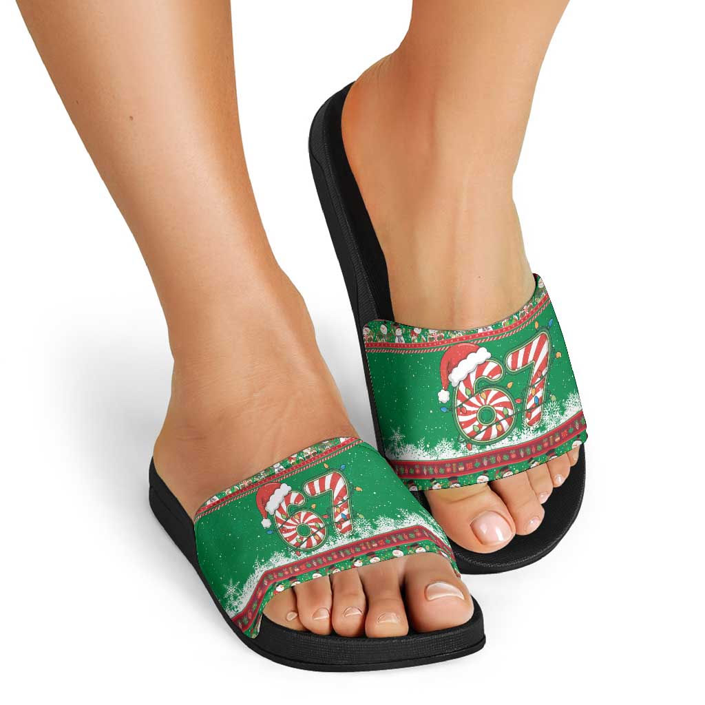 67 Six Seven Funny Meme Christmas Slide Sandals Funny Xmas - Wonder Print Shop