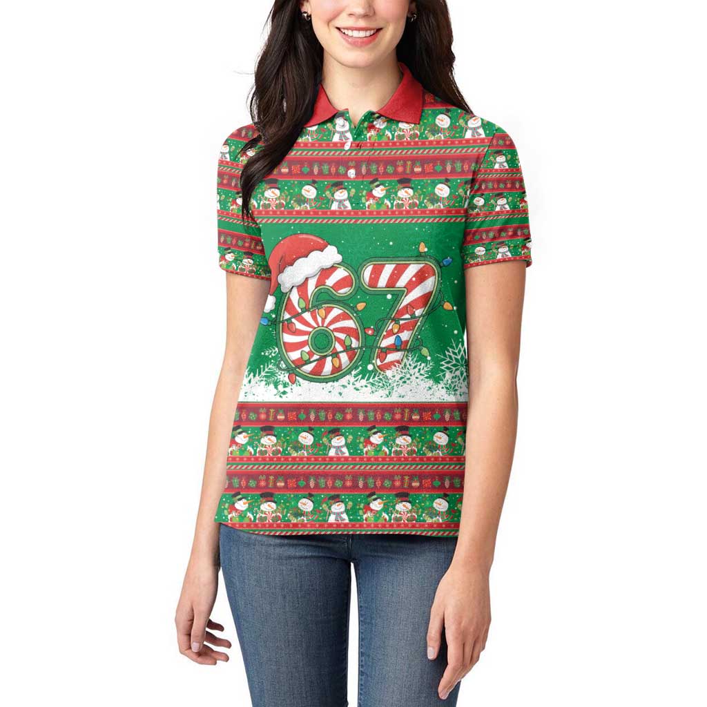 67 Six Seven Funny Meme Christmas Women Polo Shirt Funny Xmas - Wonder Print Shop