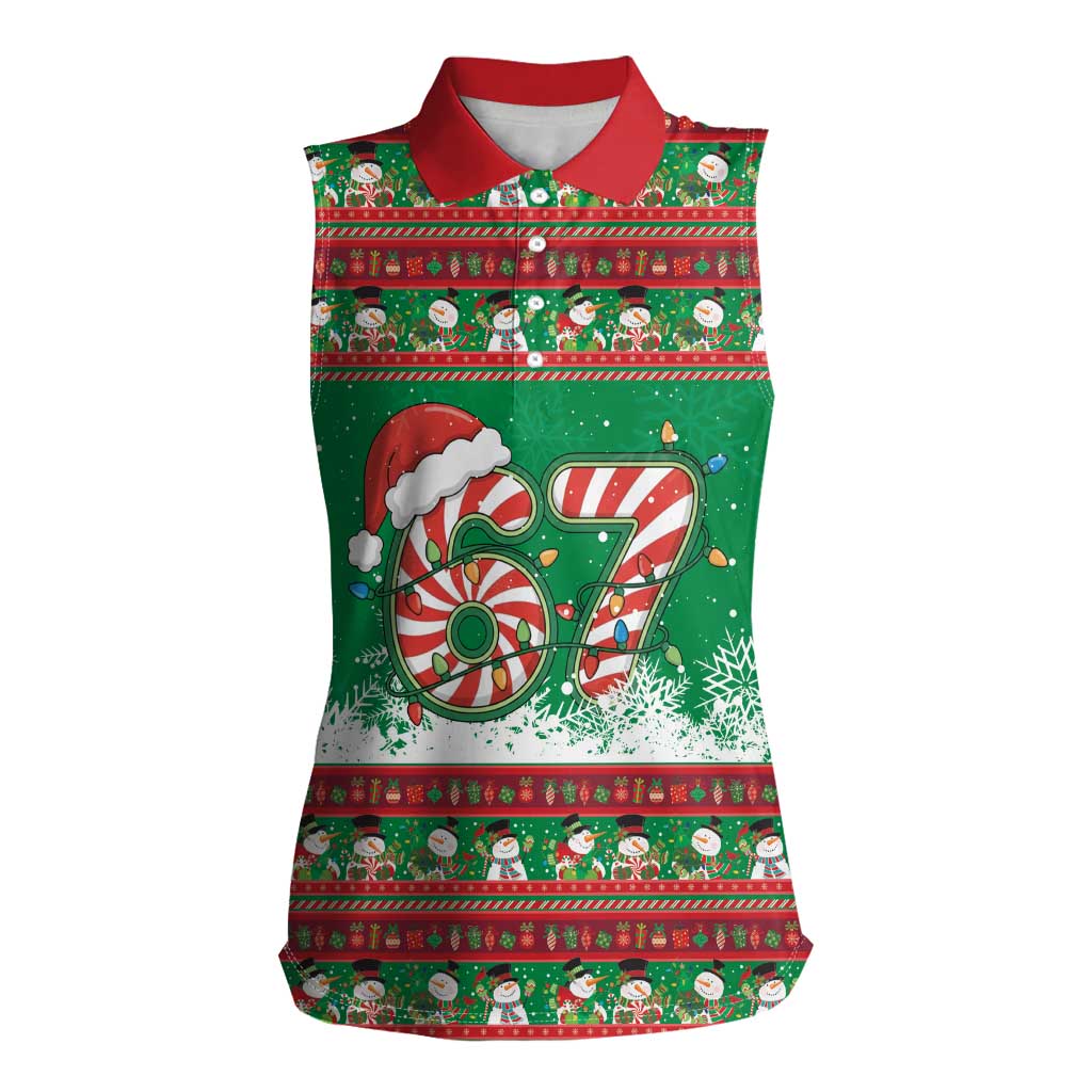 67 Six Seven Funny Meme Christmas Women Sleeveless Polo Shirt Funny Xmas - Wonder Print Shop