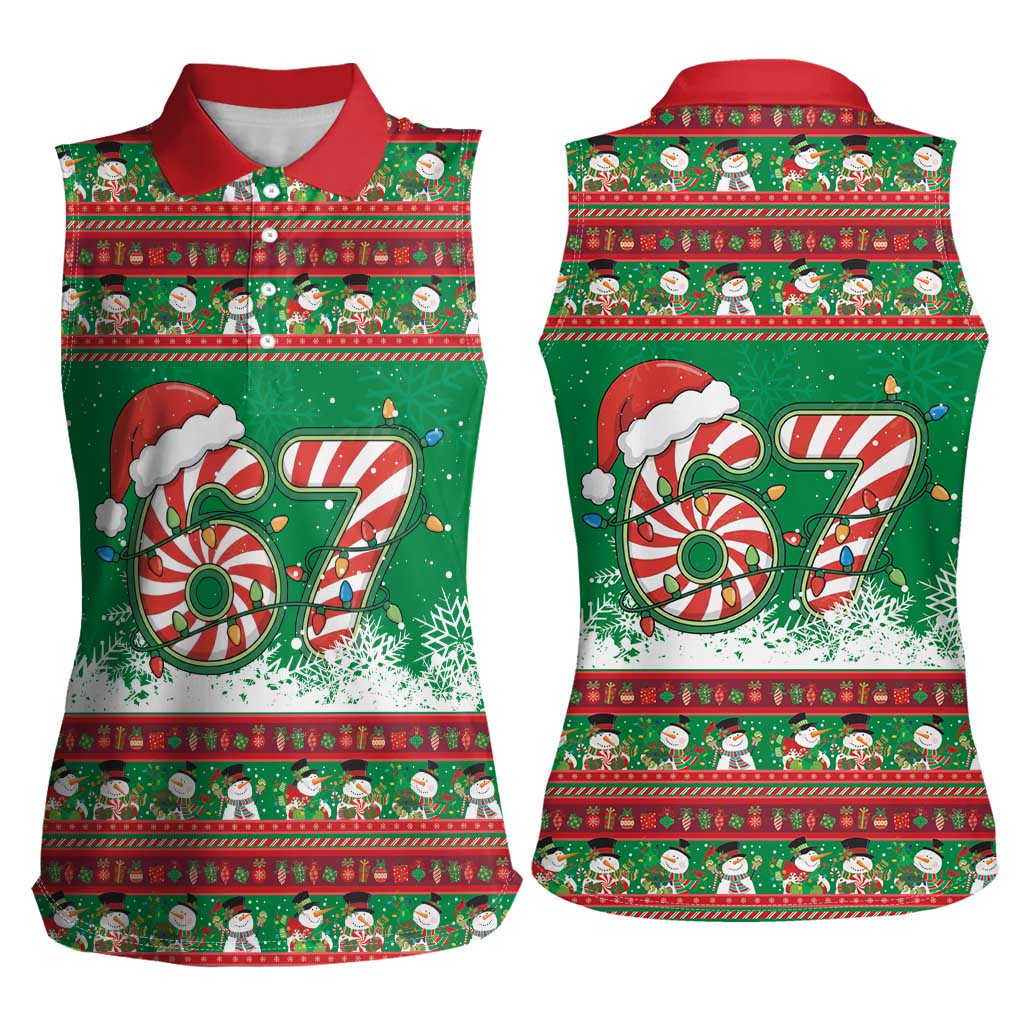 67 Six Seven Funny Meme Christmas Women Sleeveless Polo Shirt Funny Xmas - Wonder Print Shop