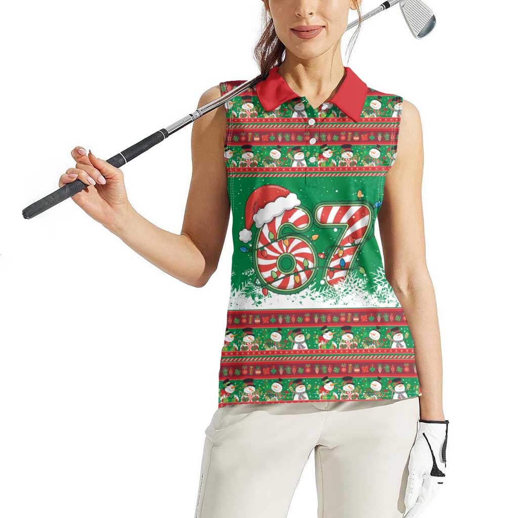 67 Six Seven Funny Meme Christmas Women Sleeveless Polo Shirt Funny Xmas - Wonder Print Shop