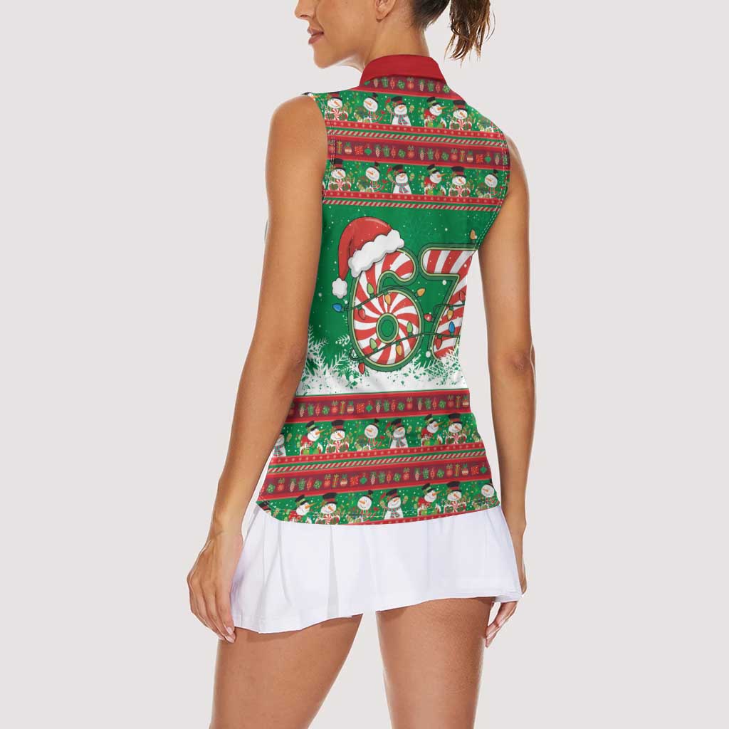 67 Six Seven Funny Meme Christmas Women Sleeveless Polo Shirt Funny Xmas - Wonder Print Shop