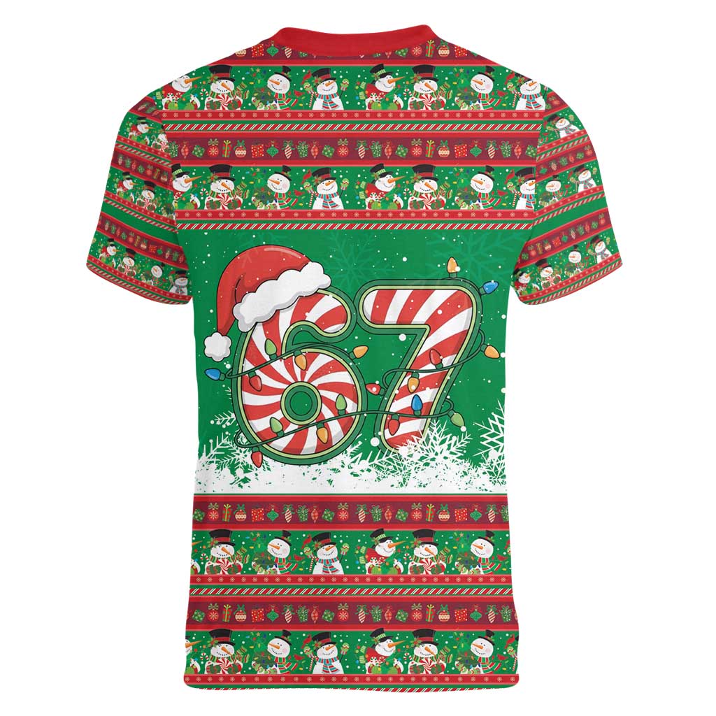 67 Six Seven Funny Meme Christmas Women V-Neck T-Shirt Funny Xmas - Wonder Print Shop