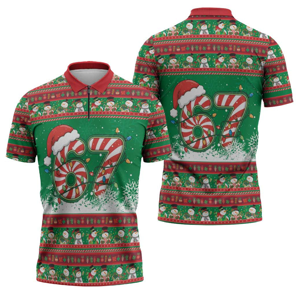 67 Six Seven Funny Meme Christmas Zipper Polo Shirt Funny Xmas - Wonder Print Shop