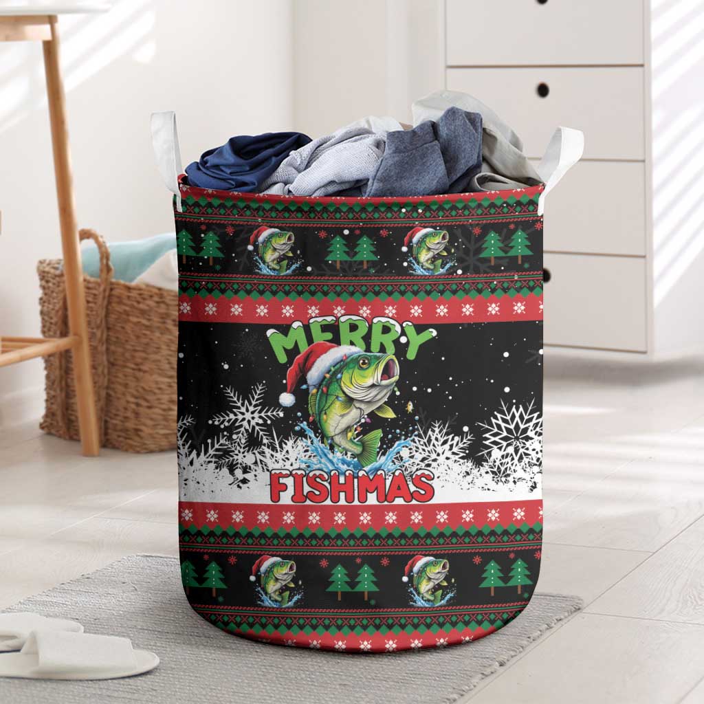 Fishing Christmas Merry Fishmas Laundry Basket We Wish You A Merry Fishmas - Wonder Print Shop