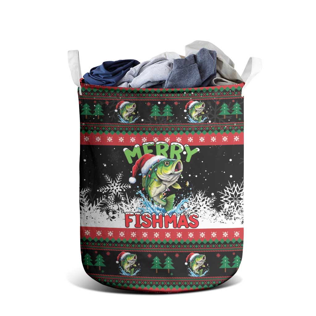 Fishing Christmas Merry Fishmas Laundry Basket We Wish You A Merry Fishmas - Wonder Print Shop