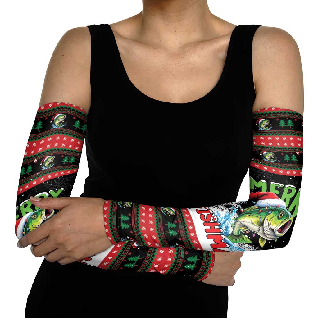Fishing Christmas Merry Fishmas Arm Sleeves We Wish You A Merry Fishmas - Wonder Print Shop