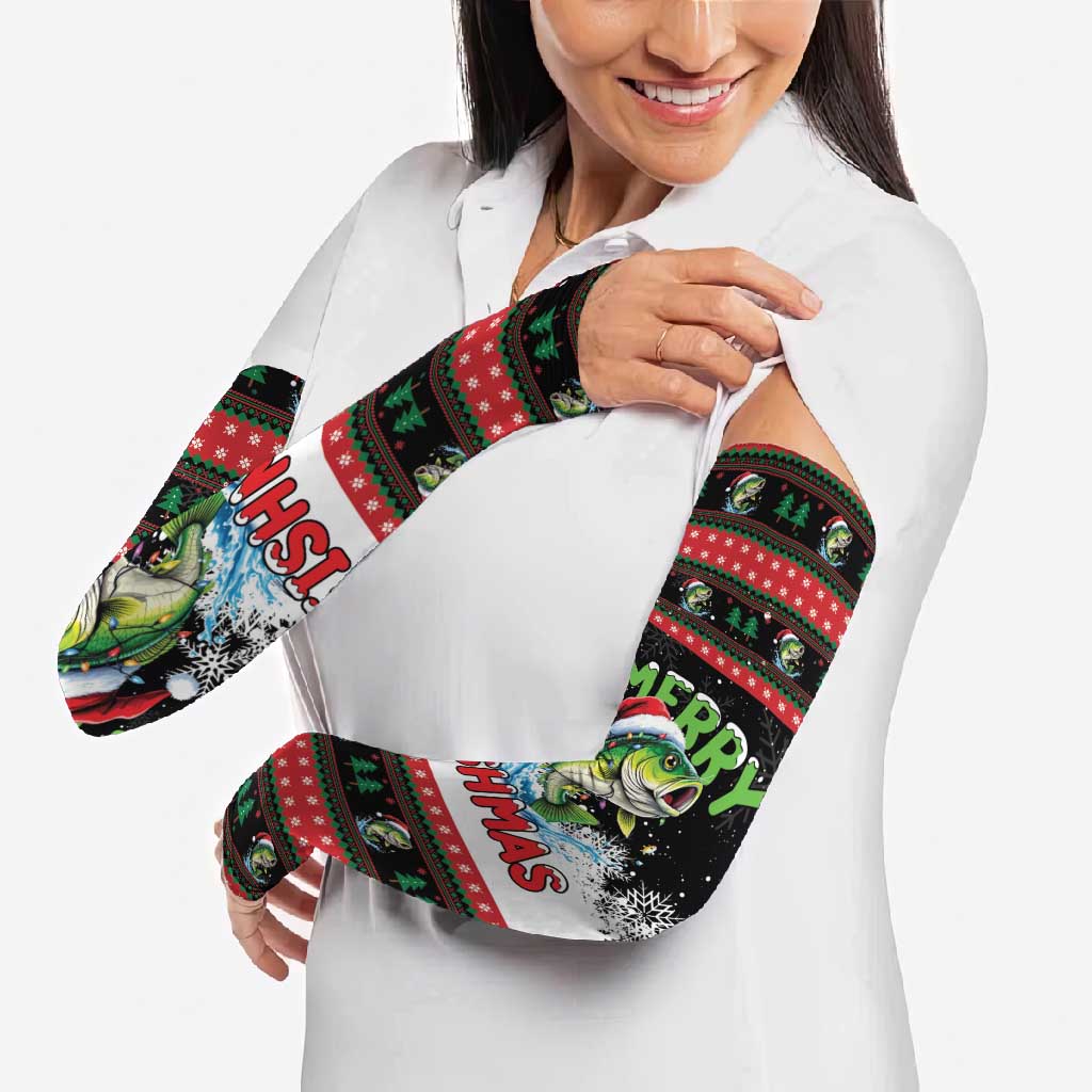 Fishing Christmas Merry Fishmas Arm Sleeves We Wish You A Merry Fishmas - Wonder Print Shop