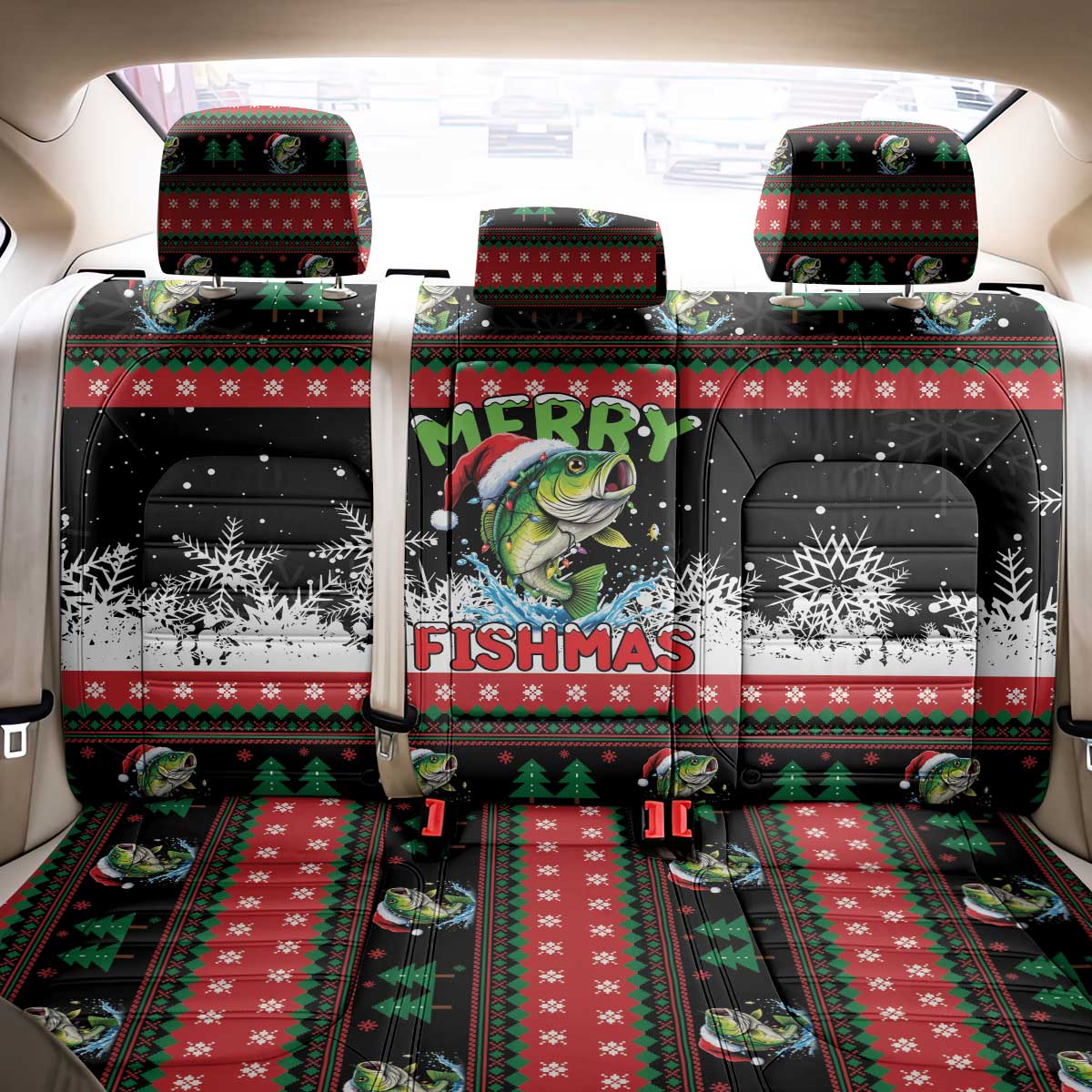 Fishing Christmas Merry Fishmas Back Car Seat Cover We Wish You A Merry Fishmas - Wonder Print Shop