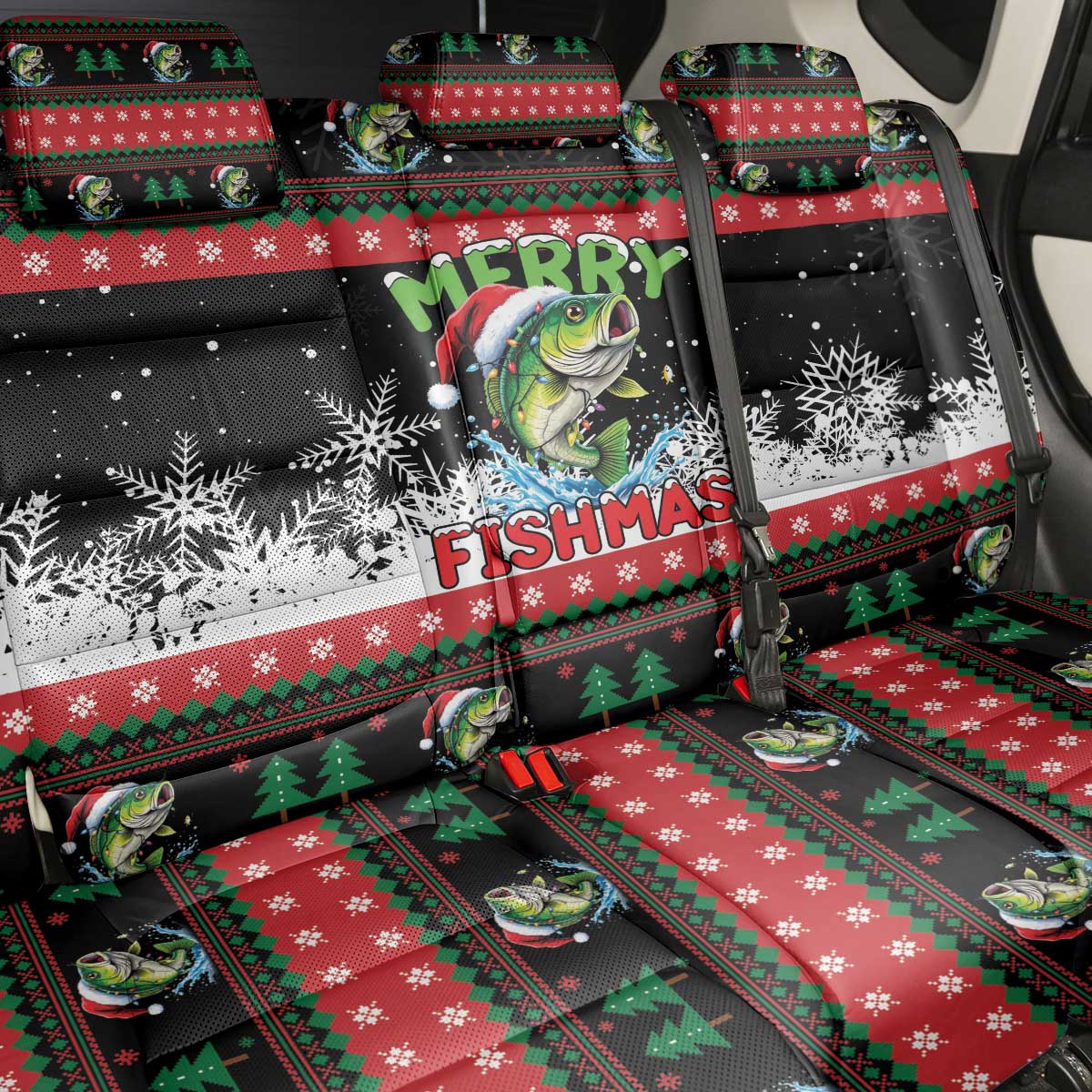 Fishing Christmas Merry Fishmas Back Car Seat Cover We Wish You A Merry Fishmas - Wonder Print Shop