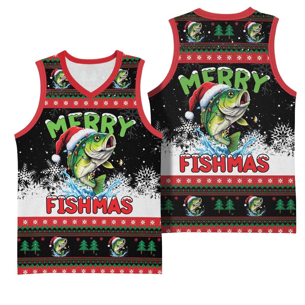 Fishing Christmas Merry Fishmas Basketball Jersey We Wish You A Merry Fishmas - Wonder Print Shop