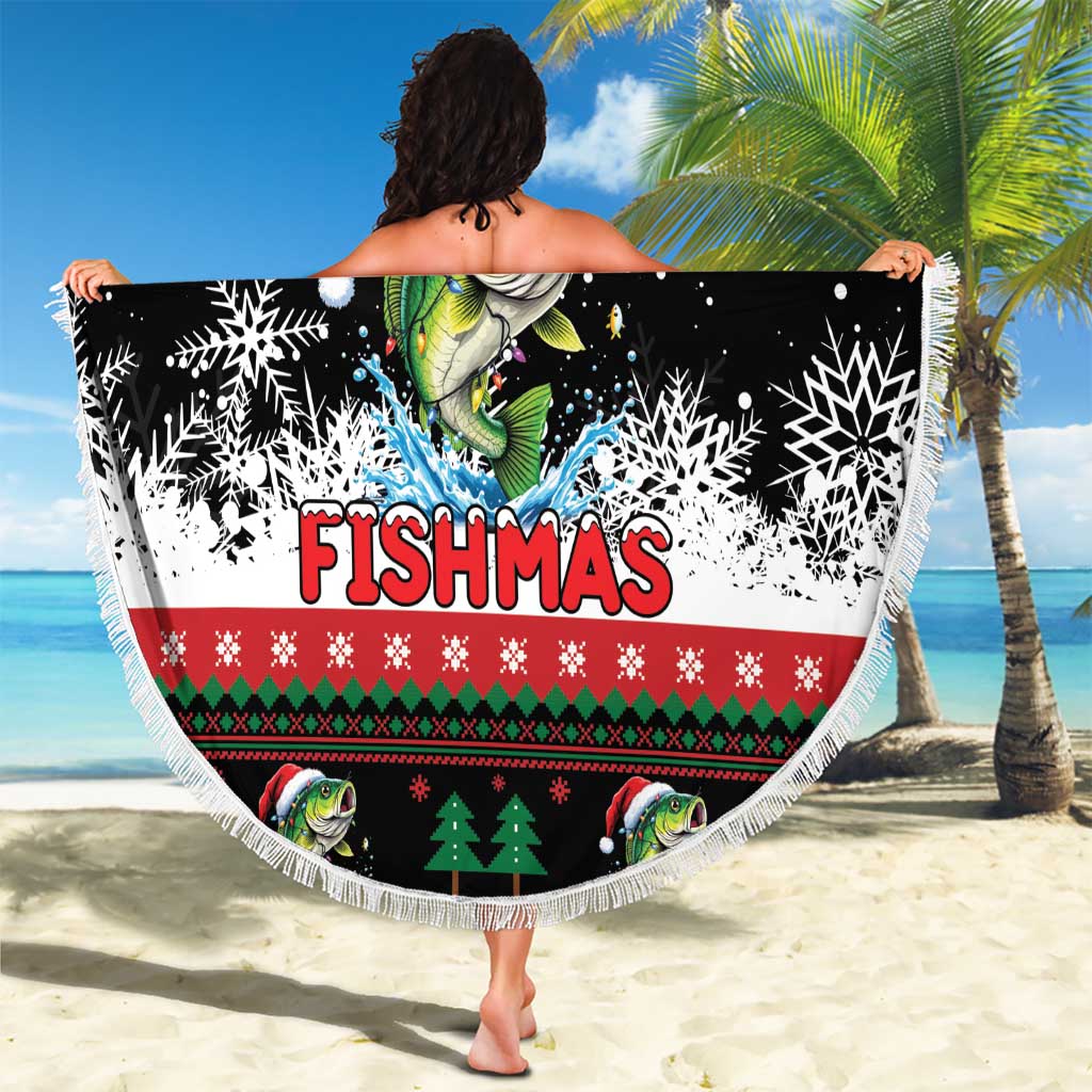 Fishing Christmas Merry Fishmas Beach Blanket We Wish You A Merry Fishmas - Wonder Print Shop